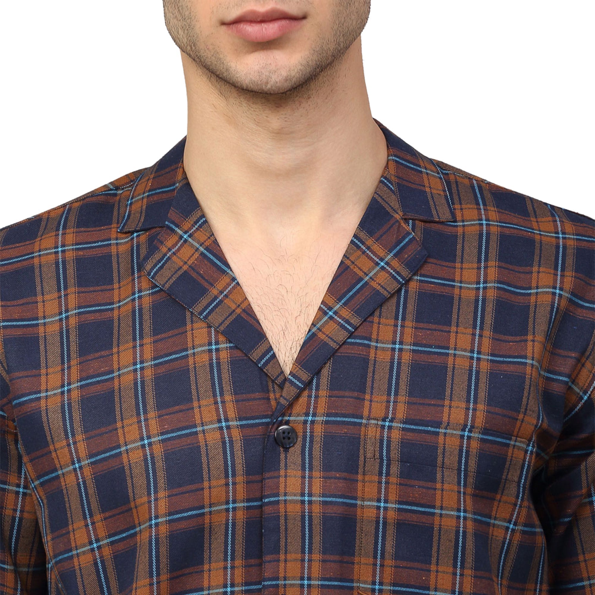 Jainish Men's Orange Checked Night Suits ( GNS 001Orange-Blue ) - Distacart