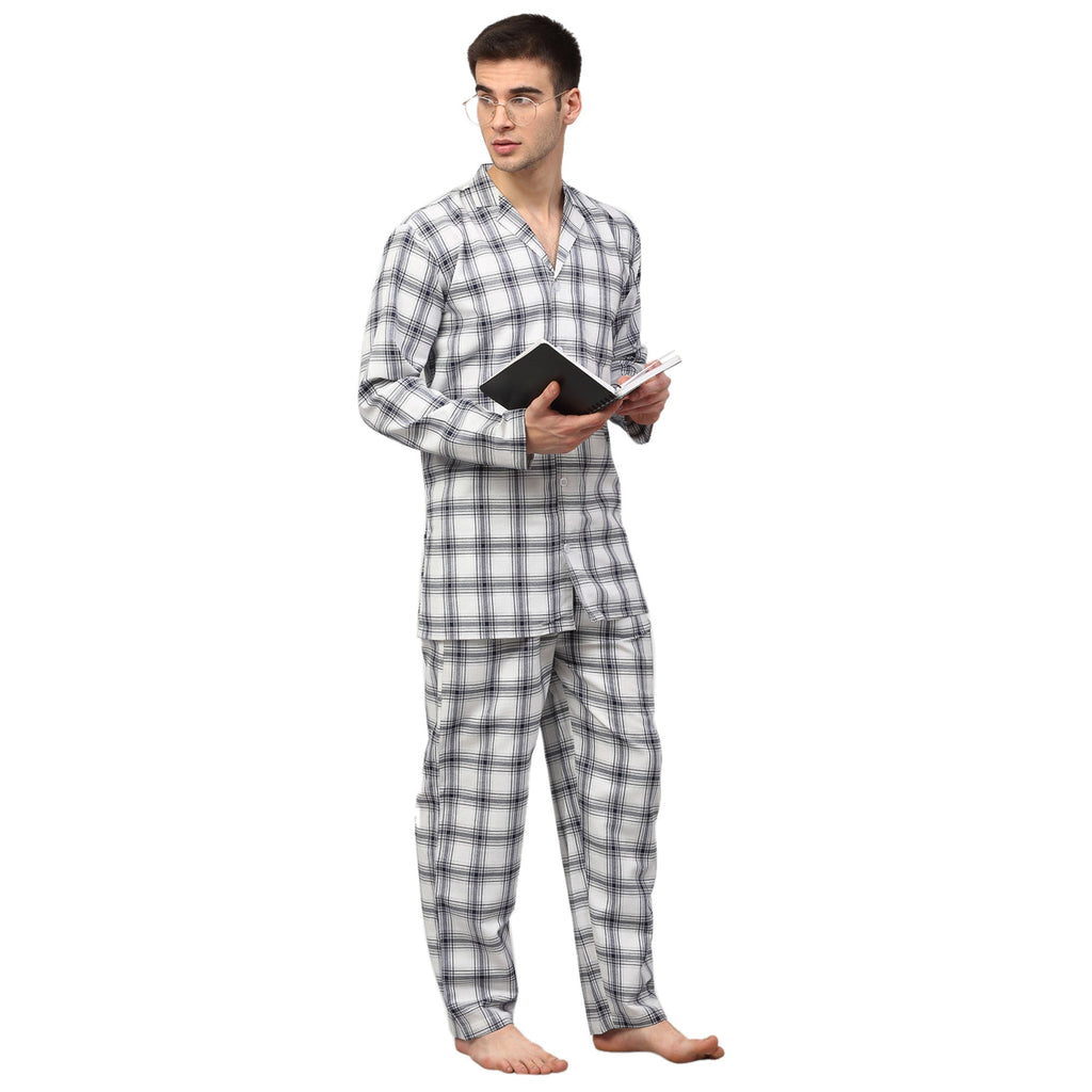 Jainish Men's White Checked Night Suits ( GNS 001White ) - Distacart