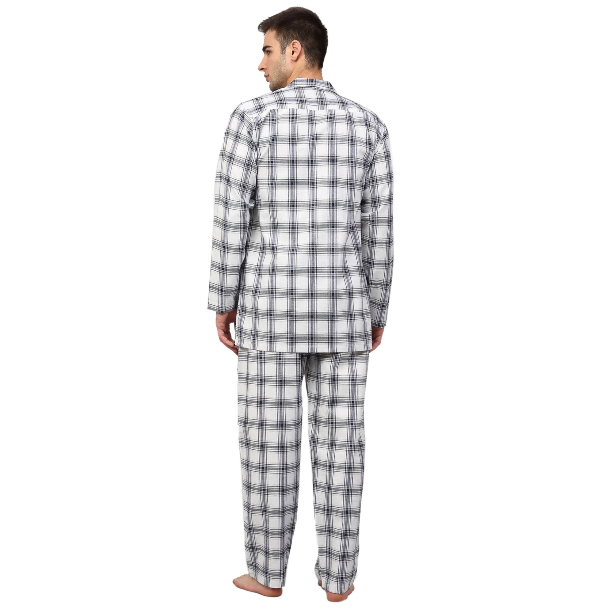 Jainish Men's White Checked Night Suits ( GNS 001White ) - Distacart