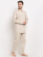 Jainish Men's Cream Cotton Striped Night Suits ( GNS 002Cream ) - Distacart