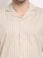 Jainish Men's Cream Cotton Striped Night Suits ( GNS 002Cream ) - Distacart
