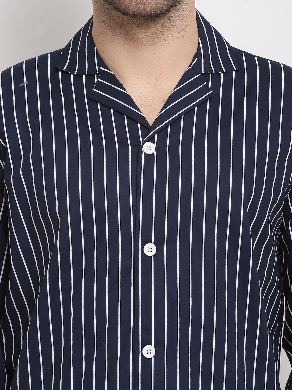 Jainish Men's Navy Cotton Striped Night Suits ( GNS 002Navy ) - Distacart