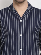 Jainish Men's Navy Cotton Striped Night Suits ( GNS 002Navy ) - Distacart
