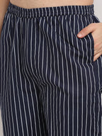 Jainish Men's Navy Cotton Striped Night Suits ( GNS 002Navy ) - Distacart