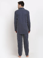 Jainish Men's Navy Cotton Striped Night Suits ( GNS 002Navy ) - Distacart