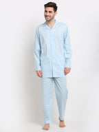 Jainish Men's Sky Cotton Striped Night Suits ( GNS 002Sky ) - Distacart
