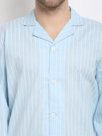 Jainish Men's Sky Cotton Striped Night Suits ( GNS 002Sky ) - Distacart