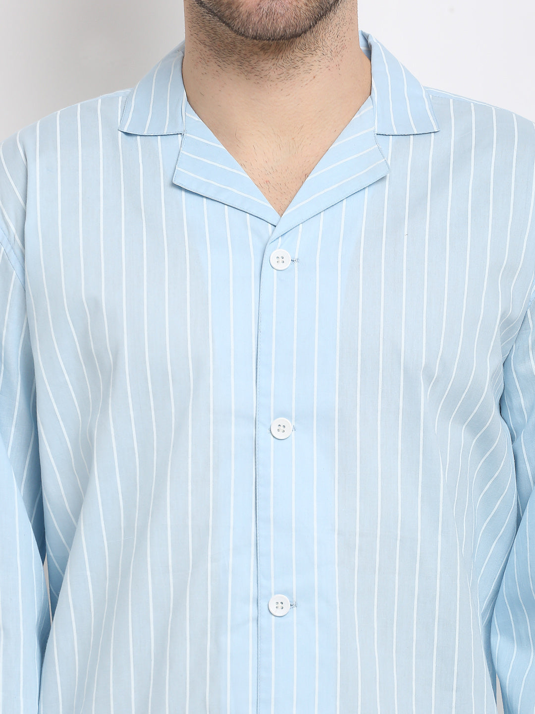 Jainish Men's Sky Cotton Striped Night Suits ( GNS 002Sky ) - Distacart