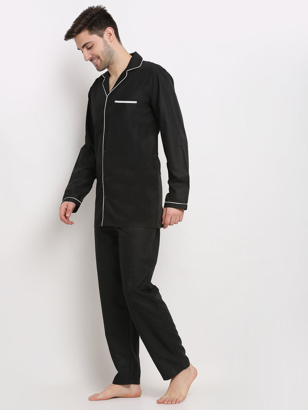 Jainish Men's Black Cotton Solid Night Suits ( GNS 003Black ) - Distacart