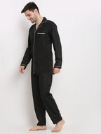 Jainish Men's Black Cotton Solid Night Suits ( GNS 003Black ) - Distacart