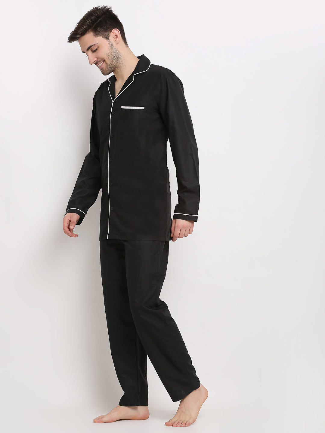 Jainish Men's Black Cotton Solid Night Suits ( GNS 003Black ) - Distacart