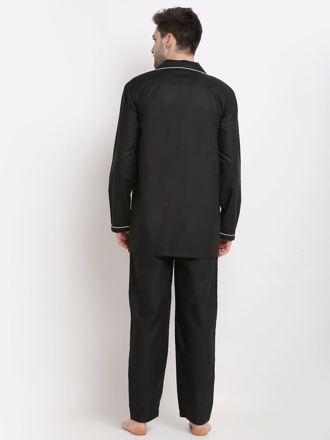 Jainish Men's Black Cotton Solid Night Suits ( GNS 003Black ) - Distacart