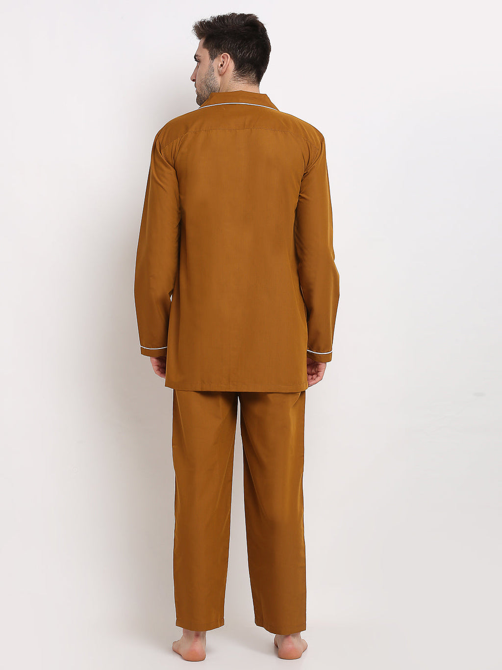 Jainish Men's Mustard Cotton Solid Night Suits ( GNS 003Mustard ) - Distacart