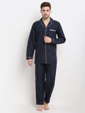 Jainish Men's Navy Cotton Solid Night Suits ( GNS 003Navy ) - Distacart