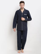 Jainish Men's Navy Cotton Solid Night Suits ( GNS 003Navy ) - Distacart