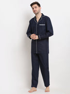 Jainish Men's Navy Cotton Solid Night Suits ( GNS 003Navy ) - Distacart
