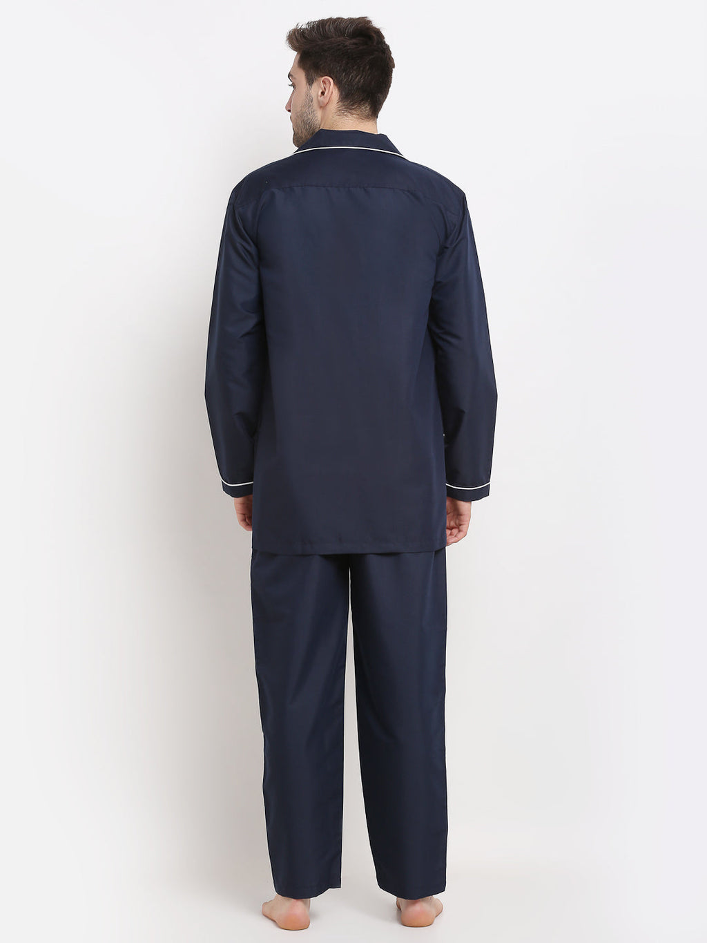 Jainish Men's Navy Cotton Solid Night Suits ( GNS 003Navy ) - Distacart