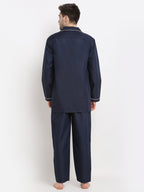 Jainish Men's Navy Cotton Solid Night Suits ( GNS 003Navy ) - Distacart