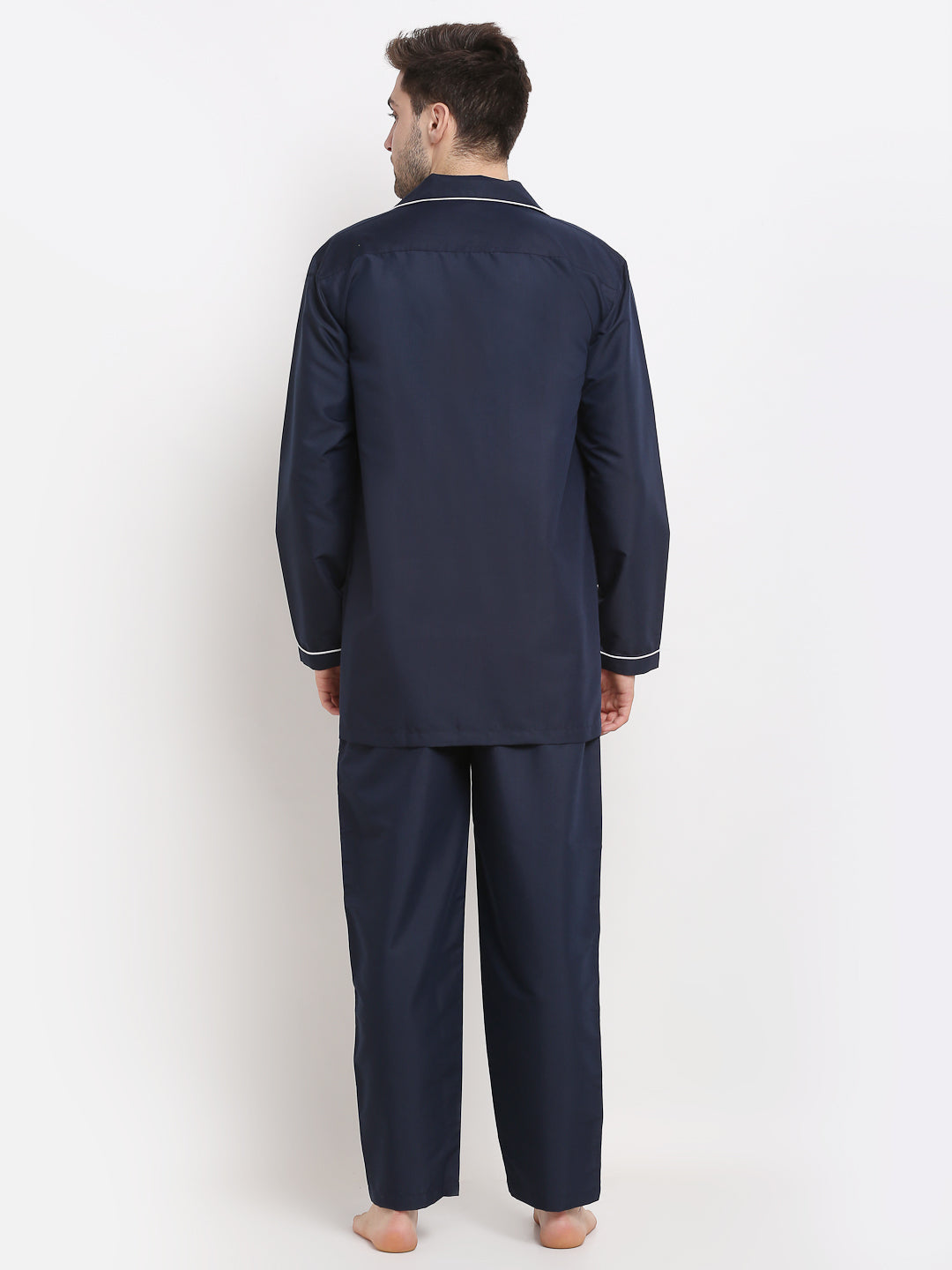 Jainish Men's Navy Cotton Solid Night Suits ( GNS 003Navy ) - Distacart