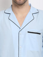 Jainish Men's Sky Cotton Solid Night Suits ( GNS 003Sky ) - Distacart