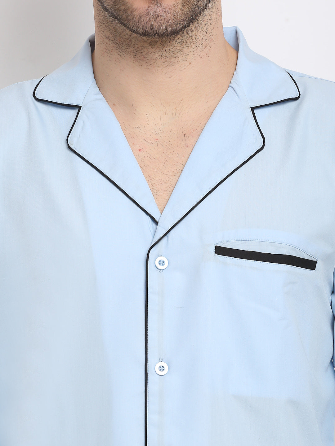 Jainish Men's Sky Cotton Solid Night Suits ( GNS 003Sky ) - Distacart