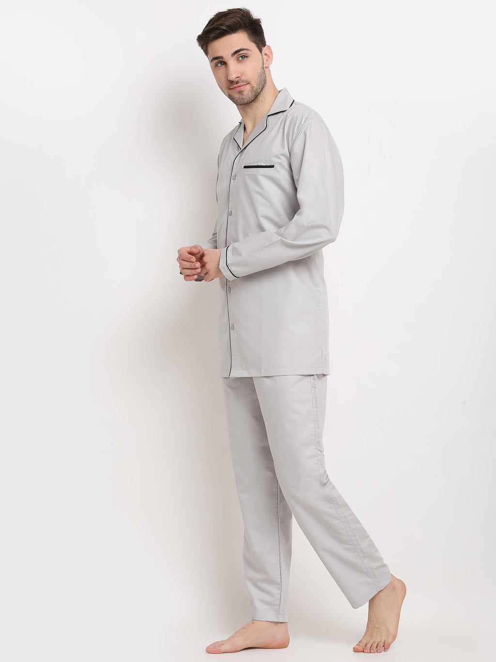 Jainish Men's Steel-Grey Cotton Solid Night Suits ( GNS 003Steel-Grey ) - Distacart