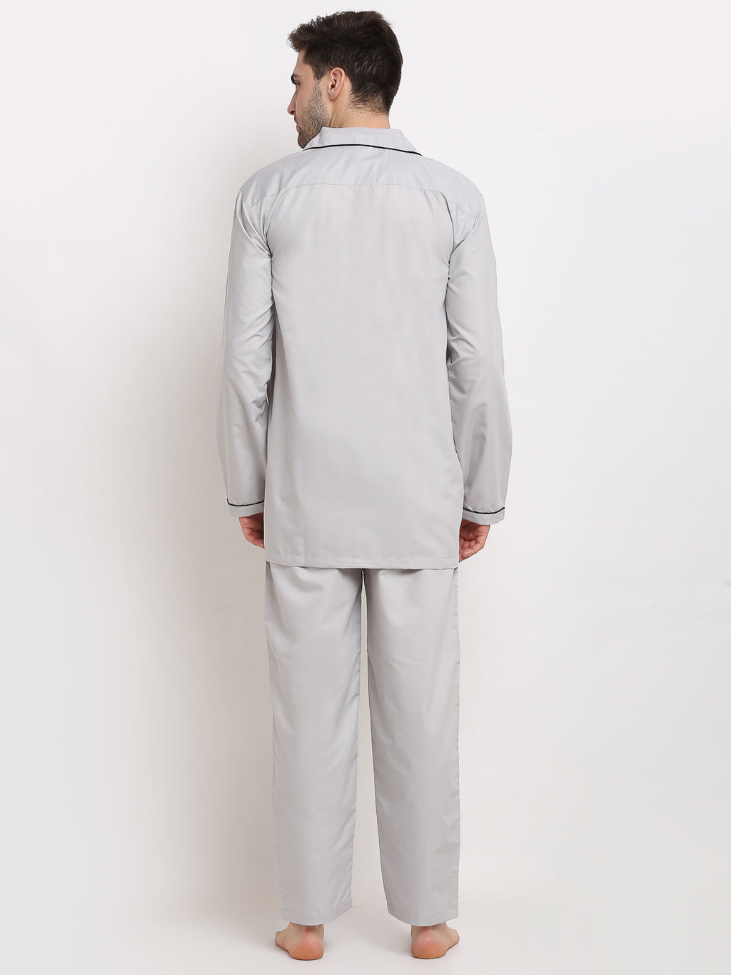 Jainish Men's Steel-Grey Cotton Solid Night Suits ( GNS 003Steel-Grey ) - Distacart