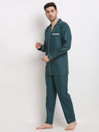 Jainish Men's Teal Cotton Solid Night Suits ( GNS 003Teal ) - Distacart