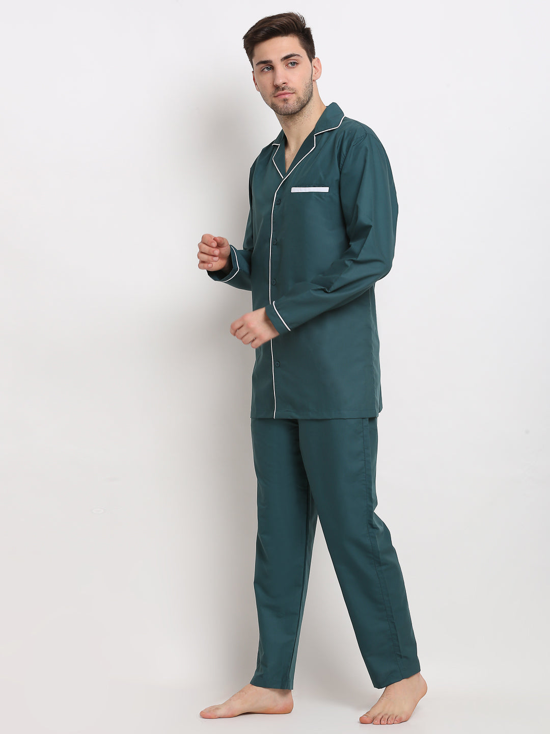 Jainish Men's Teal Cotton Solid Night Suits ( GNS 003Teal ) - Distacart