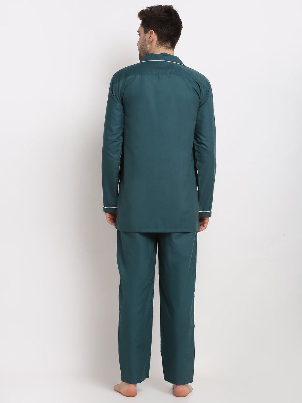 Jainish Men's Teal Cotton Solid Night Suits ( GNS 003Teal ) - Distacart