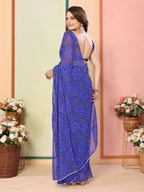 Blue Georgette Designer Printed Ready To Wear Saree - Elite