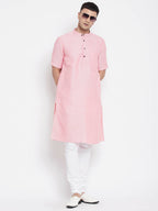 Even Apparels Pink Pure Cotton Men's H/S Kurta With Band Collar - Distacart