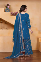 Lehenga Mart Designer Sharara Suit With Kurta, Sharara, Dupatta For Women-Teal Blue - Distacart
