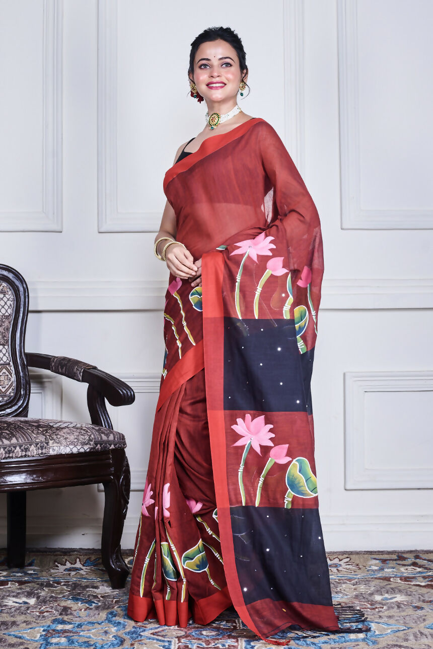Morchari Multicolour Cotton Handloom Mirror Work Saree Unstitched Blouse - Distacart
