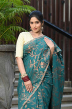 Beatitude Green Cotton Floral Jamdani Saree