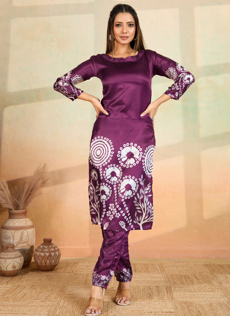 Prazu Fashion Purple Printed Cotton Reyon Kurta Pant Set - Distacart