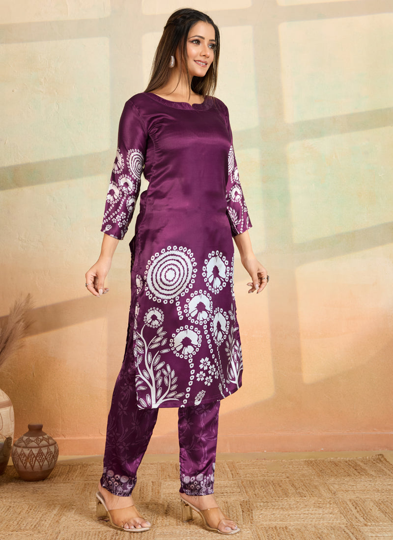 Prazu Fashion Purple Printed Cotton Reyon Kurta Pant Set - Distacart