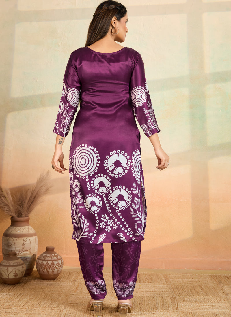 Prazu Fashion Purple Printed Cotton Reyon Kurta Pant Set - Distacart