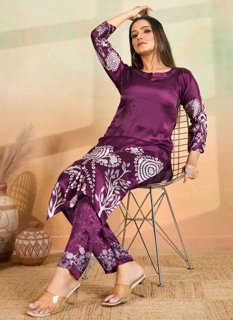Prazu Fashion Purple Printed Cotton Reyon Kurta Pant Set - Distacart