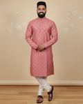Neera Trendz Pink Heavy Soft Silk Mirror Work Men's Kurta Pyjama