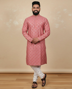 Neera Trendz Pink Heavy Soft Silk Mirror Work Men's Kurta Pyjama