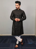 Prazu Fashion Black Silk Sequence Work Kurta With Pajama