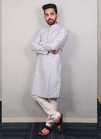 Prazu Fashion Sky Blue Silk Sequence Work Kurta With Pajama