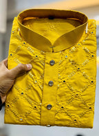 Prazu Fashion Yellow Silk Sequence Work Kurta With Pajama