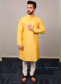 Prazu Fashion Yellow Silk Sequence Work Kurta With Pajama