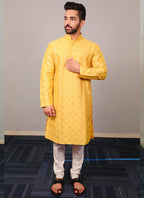 Prazu Fashion Yellow Silk Sequence Work Kurta With Pajama