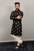 Neera Trendz Black Soft Parbon Silk Embroidered Men's Kurta Pyjama