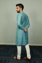Neera Trendz Light Blue Heavy Soft Silk Mirror Work Men's Kurta Pyjama