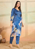Prazu Fashion Blue Printed Cotton Reyon Kurta Pant Set - Distacart