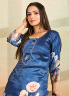 Prazu Fashion Blue Printed Cotton Reyon Kurta Pant Set - Distacart